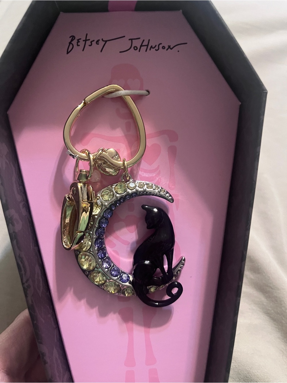 Betsey Johnson Black Cat Moon Purse Charm NIB